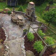 Stamped Concrete Patio Maineville Ohio with Seating walls and Columns